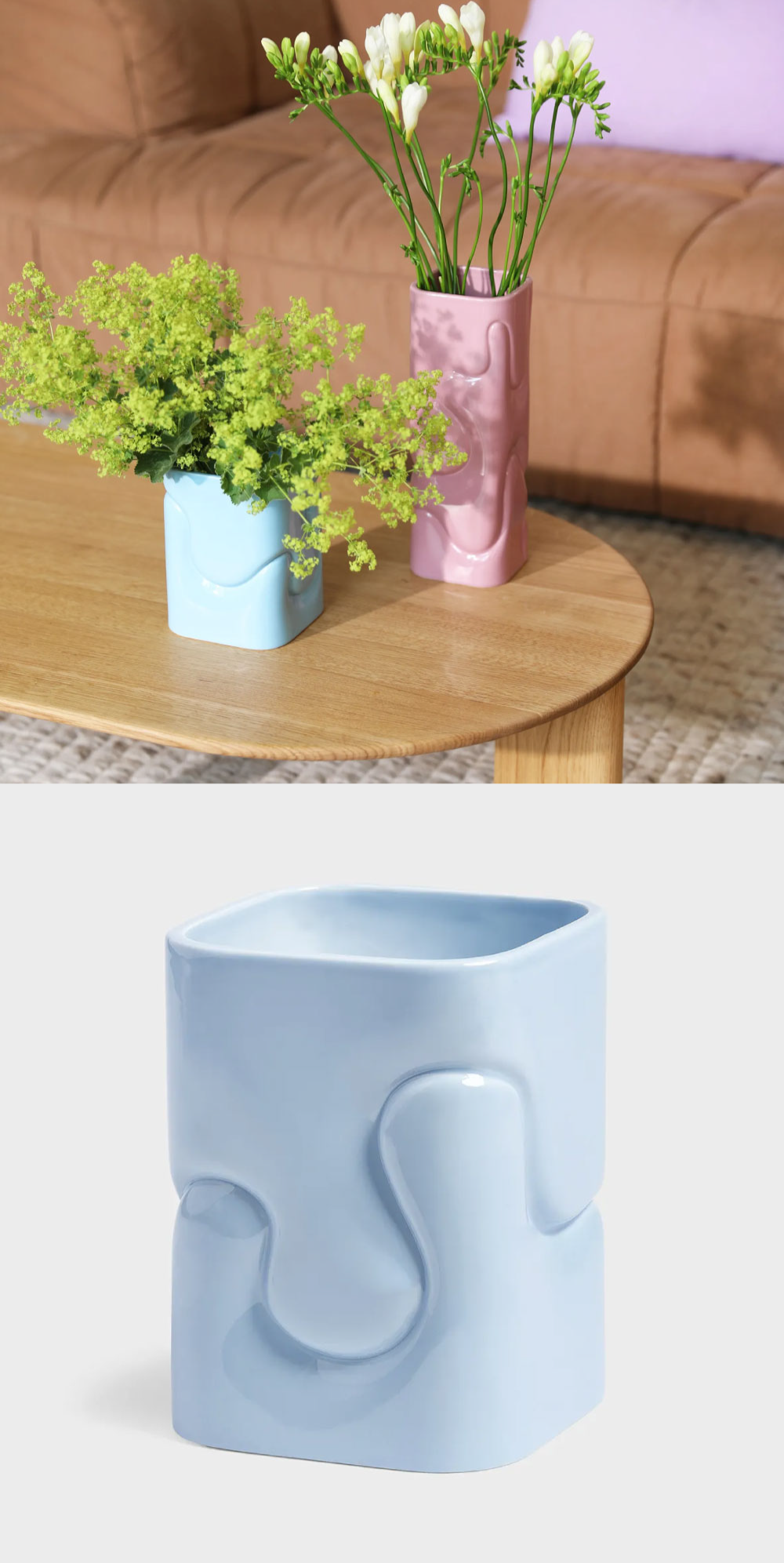 荷蘭&K-Puffy-淺藍色花瓶,外觀光滑設計,帶出浮腫蓬鬆效果。造型純粹,任何空間都十分合適。