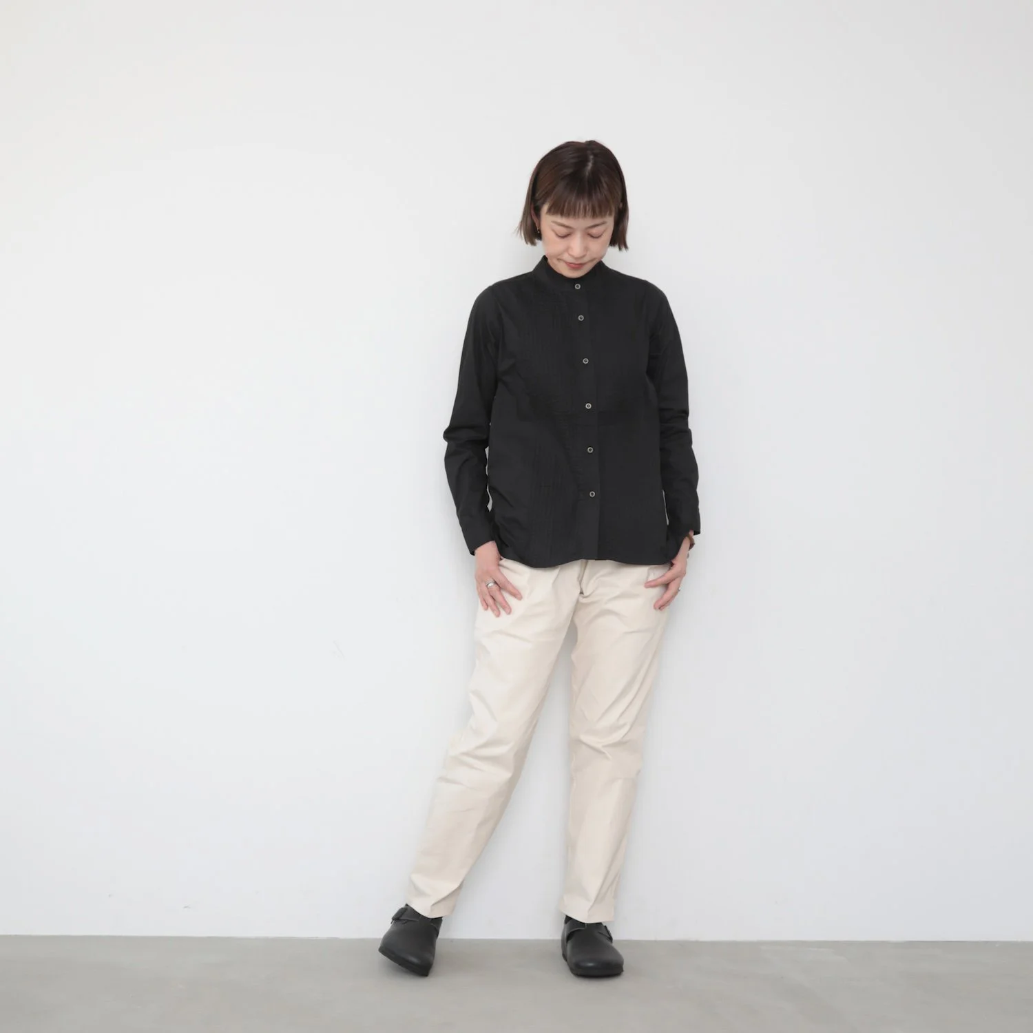 OMAKE.jp 塔克小立領襯衫PintuckShirt 黑