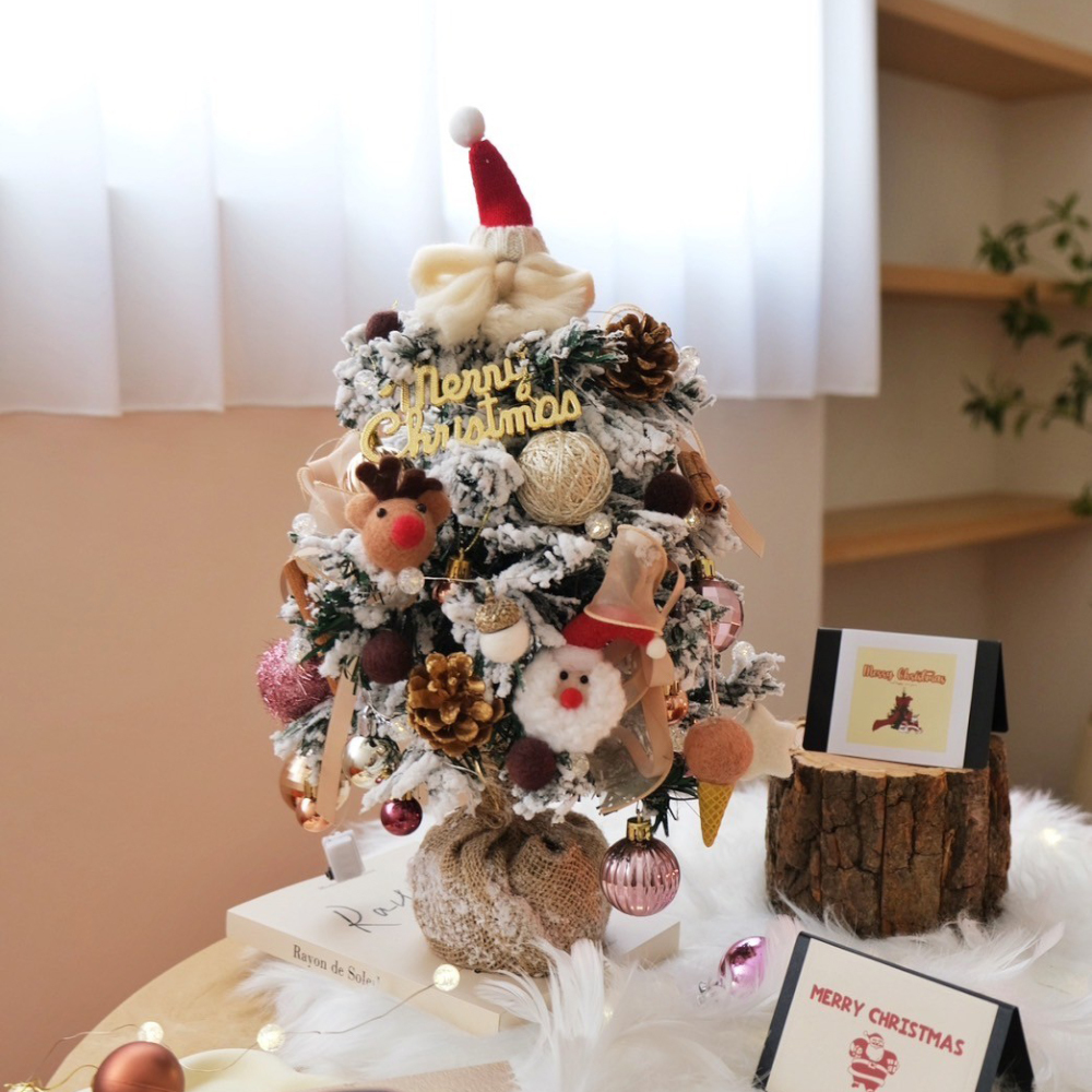 仿真植絨下雪聖誕樹  經典暖呼呼聖誕款 麋鹿 聖誕老人  40cm高