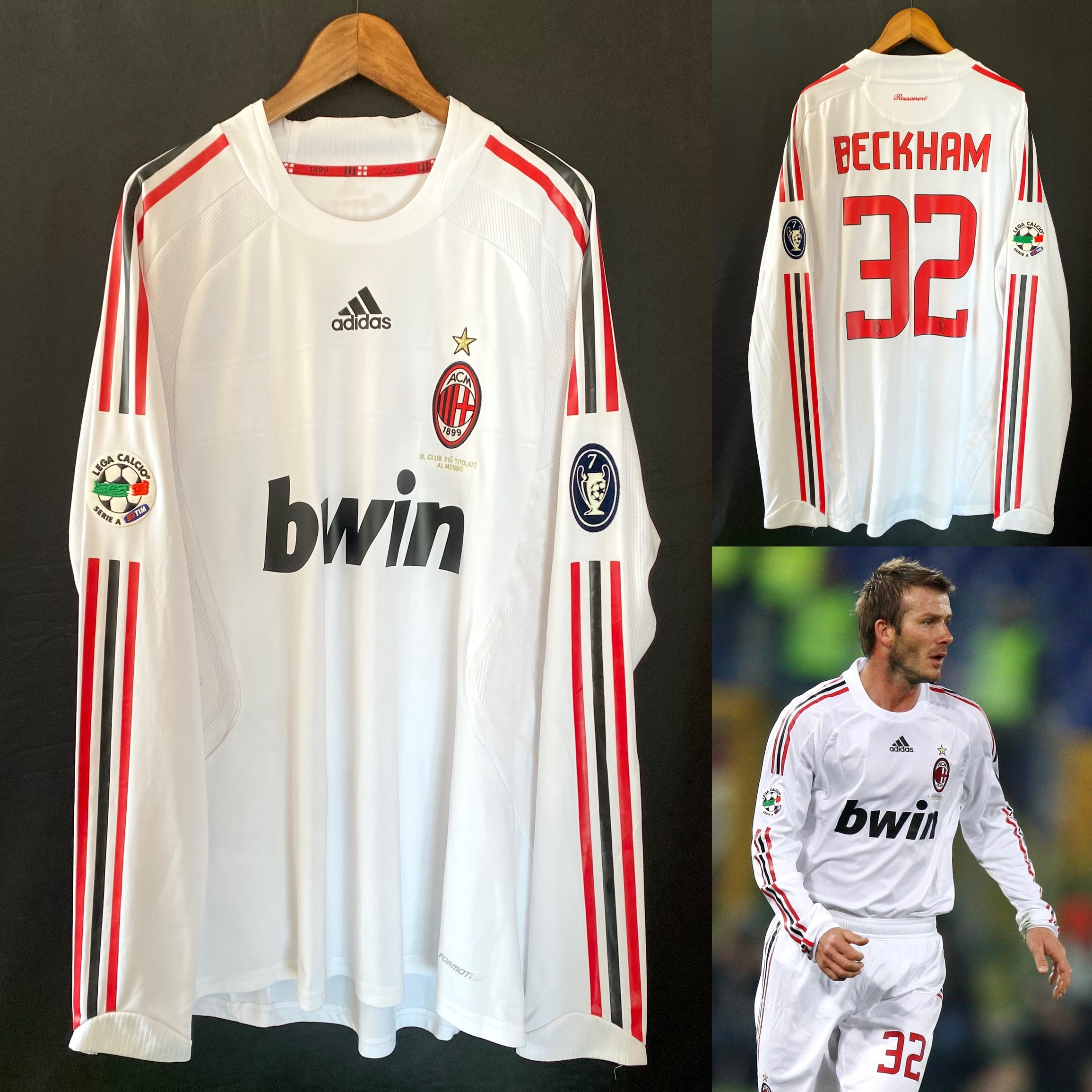 (Match Issue) AC Milan 2008-2009 Adidas L/S Away Match Issue Shirt #32 BECKHAM