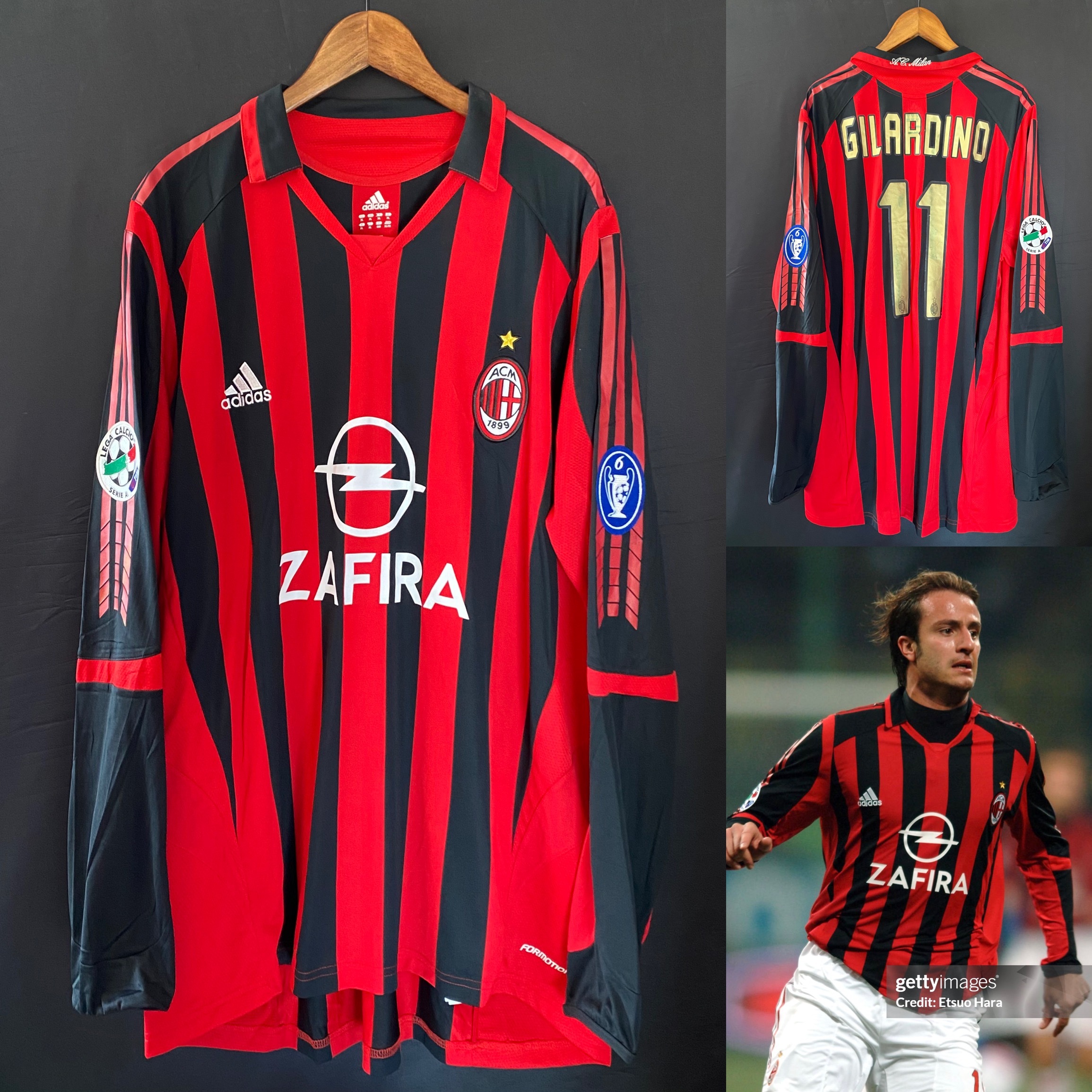 AC Milan 2005-2006 Adidas Home L/S Match Worn Issue Shi