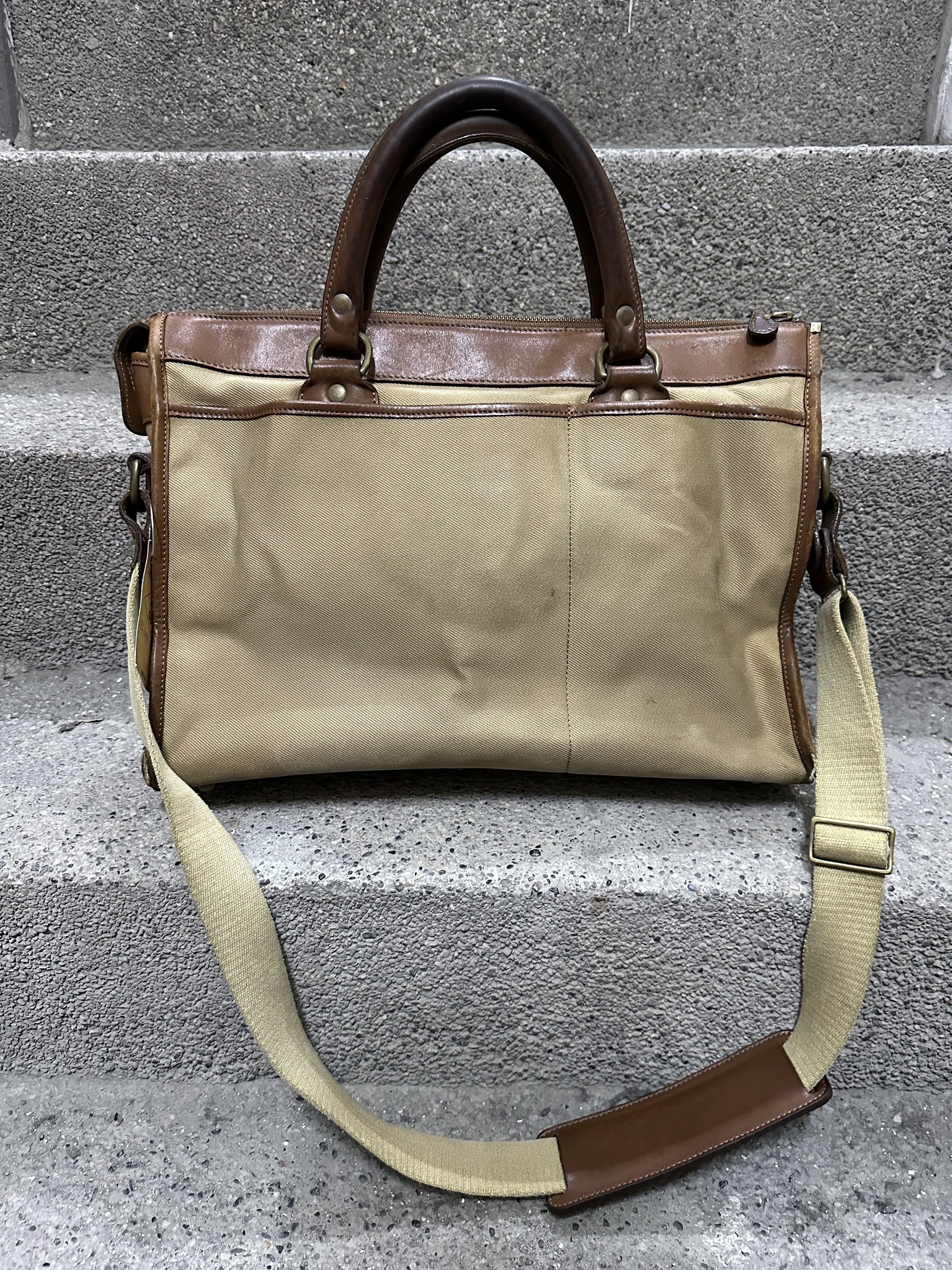 90s GHURKA BAG No 5 THE EXAMINER Cotton Leather Bag Hand Made in USA