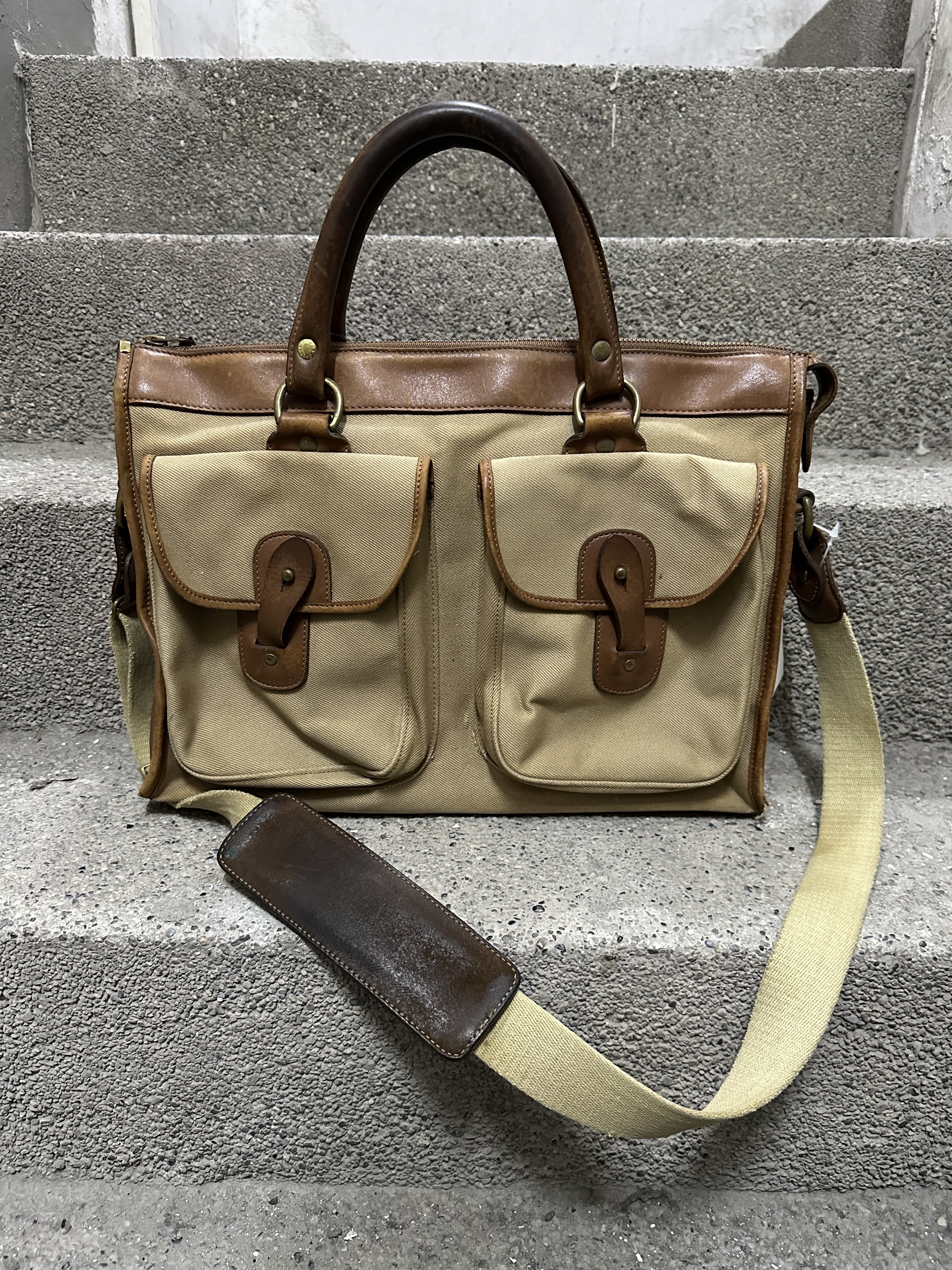 90s GHURKA BAG No 5 THE EXAMINER Cotton Leather Bag Hand Made in USA