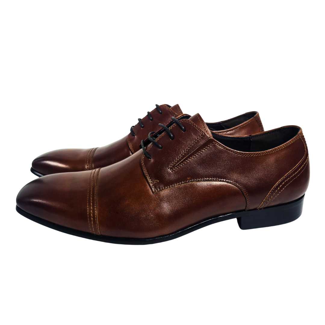 Revic 男裝皮鞋 | OF-27BR | 啡色橫紋德比皮鞋