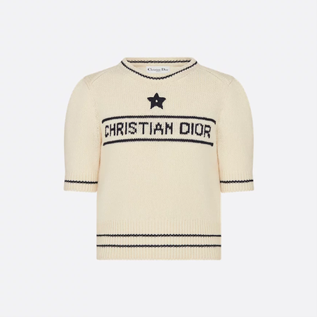 1CD1102-230 DIOR Short-Sleeved Sweater Wool And Cashmere Knit Ecru #154S09AM305_X5801 (C-EU-E)