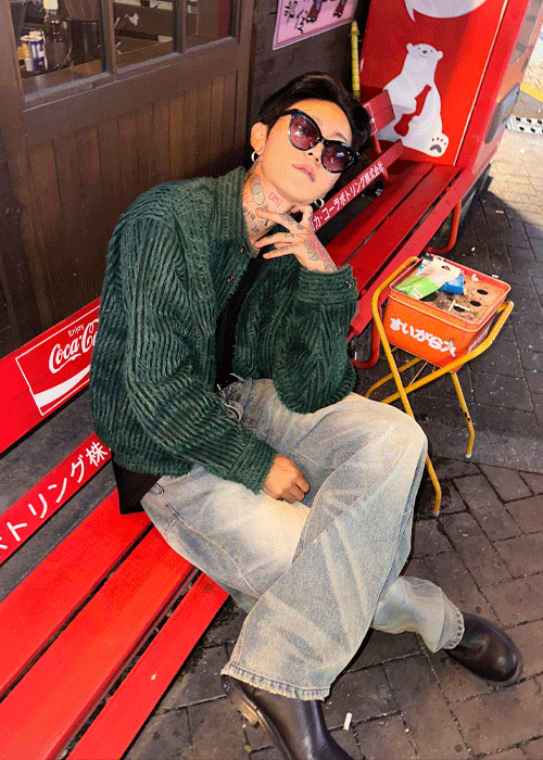 馬海毛條紋短版襯衫