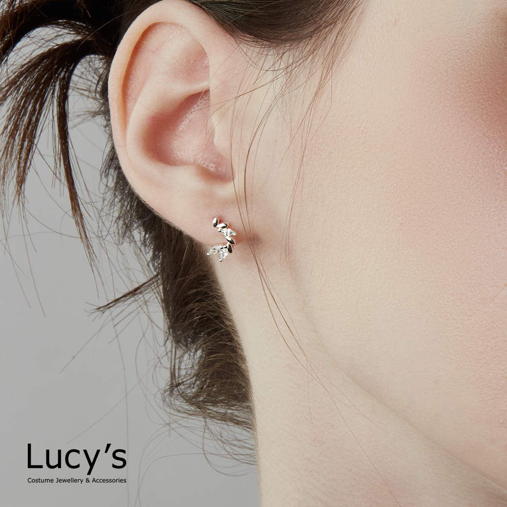 925純銀 鋯石花瓣 轉珠耳環 (114676)