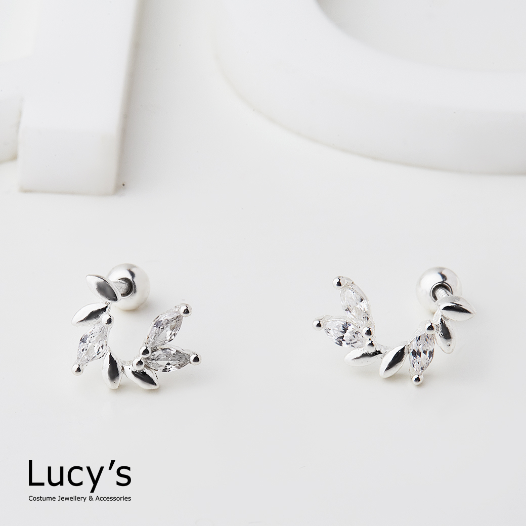 925純銀 鋯石花瓣 轉珠耳環 (114676)