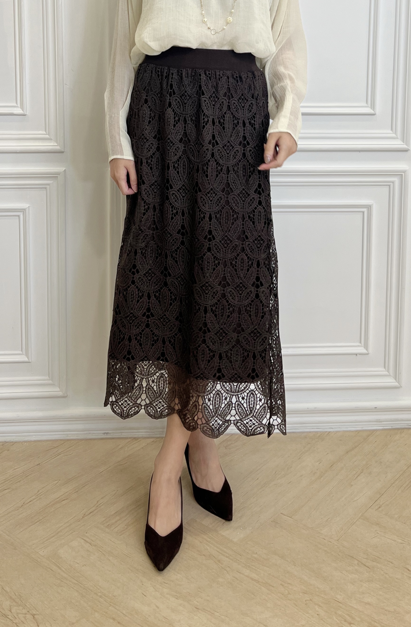 典雅兩面穿針織蕾絲裙