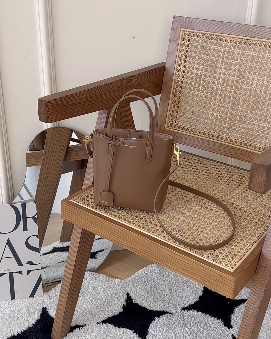 YSL｜皮革迷你托特包 狐狸棕色