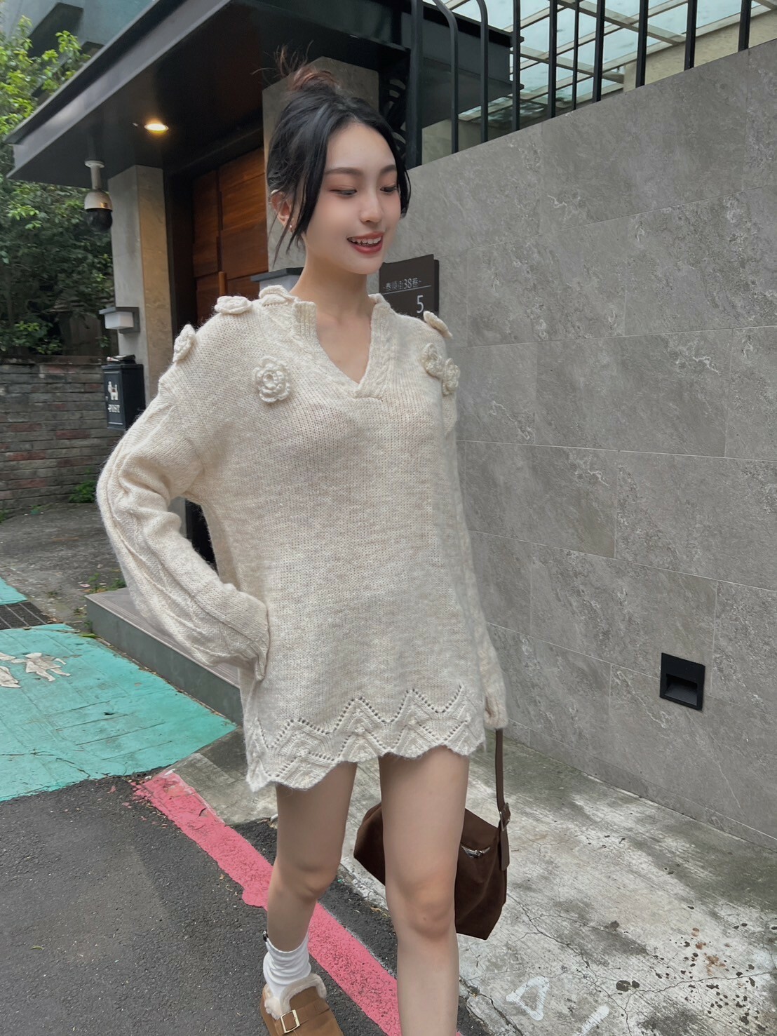 韓系玫瑰花針織毛衣/二色