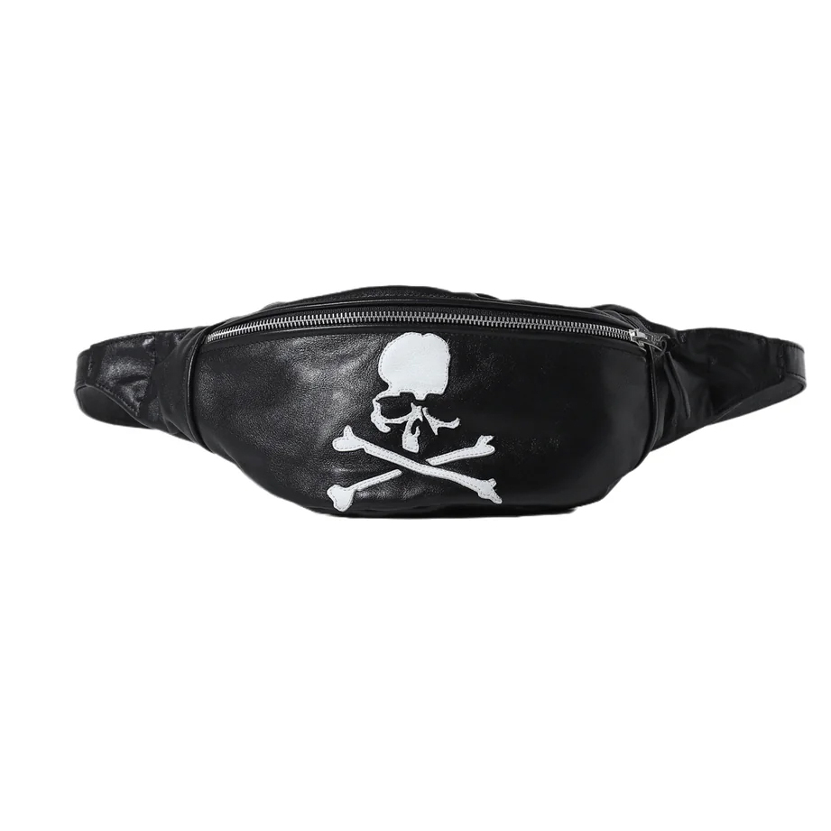 MASTERMIND WORLD X VANSON LEATHER BOXY BONE WAIST BAG FW24 聨名 限量 皮包 腰包 黑色-MW24C13-BA100