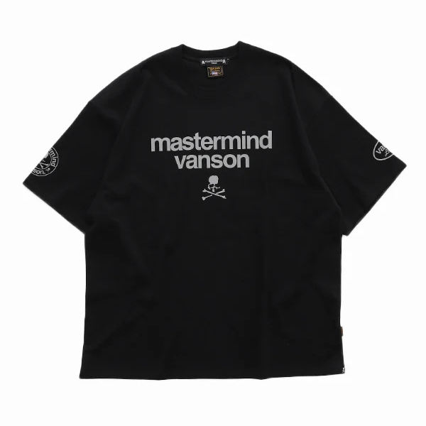 -(E15c01)-MASTERMIND WORLD X VANSON LEATHER BOXY BONE S/S TEE 聨名 反光 半身骷髏 純棉TEE 黑色-MW24C13-TS102