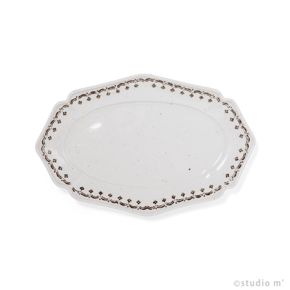 STUDOI M' - Vignette 繪付花邊橢圓盤 / 26cm / 茶