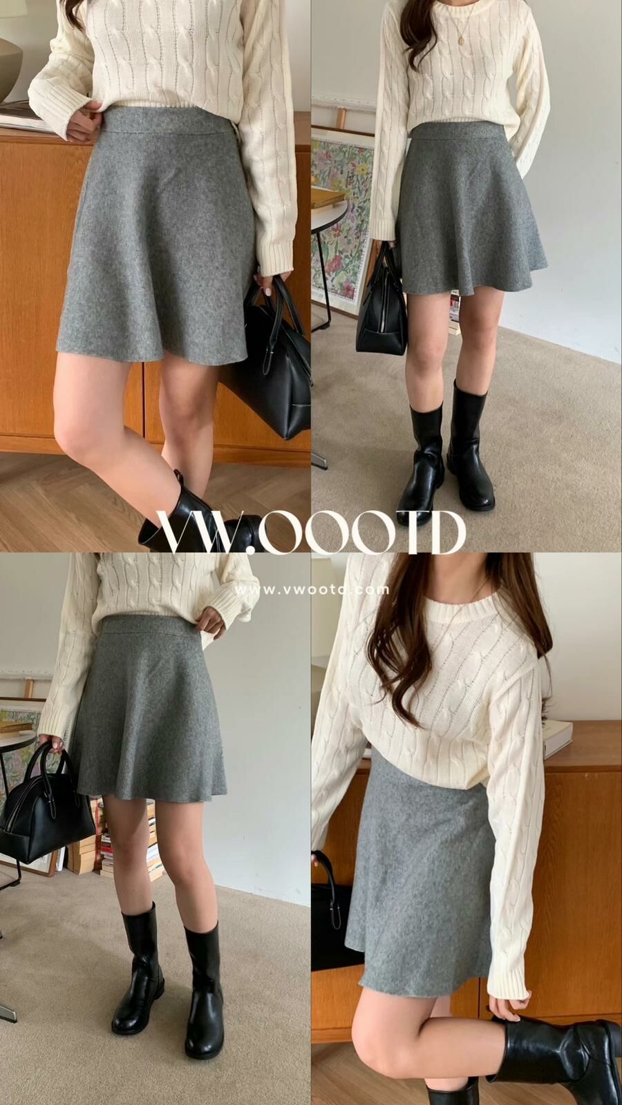 羊毛傘形短裙(灰色)