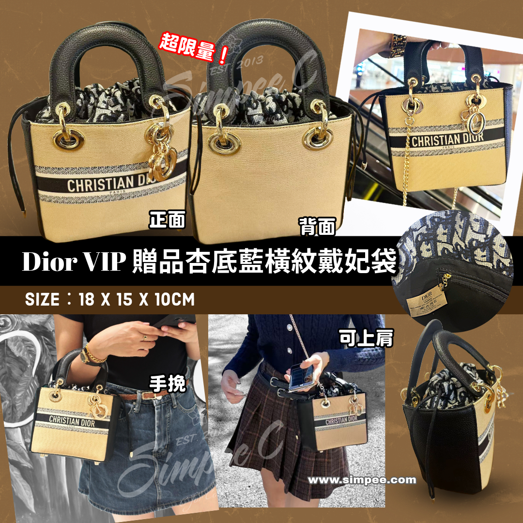 Dior VIP 贈品杏底藍橫紋戴妃袋