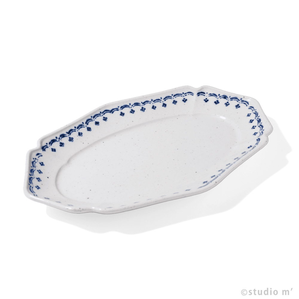 STUDOI M' - Vignette 繪付花邊橢圓盤 / 26cm / 吳須