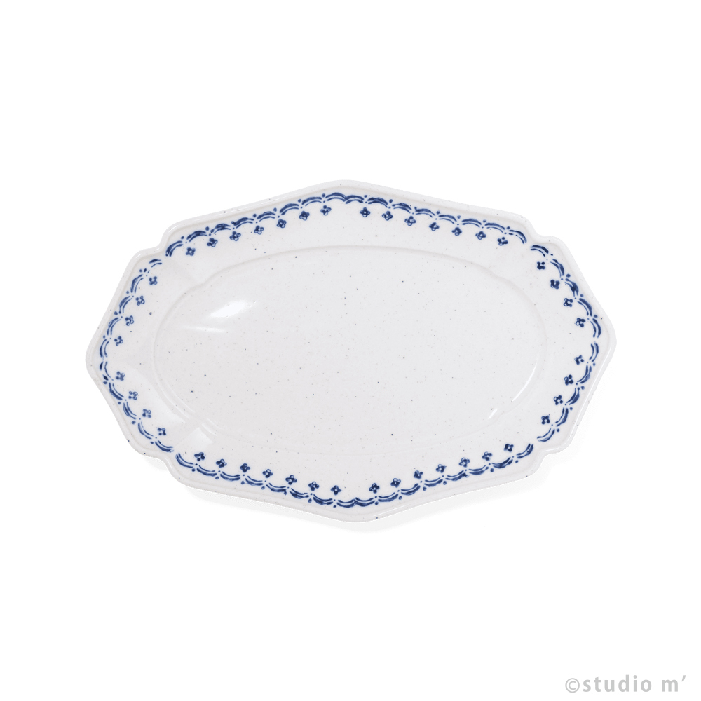 STUDOI M' - Vignette 繪付花邊橢圓盤 / 26cm / 吳須