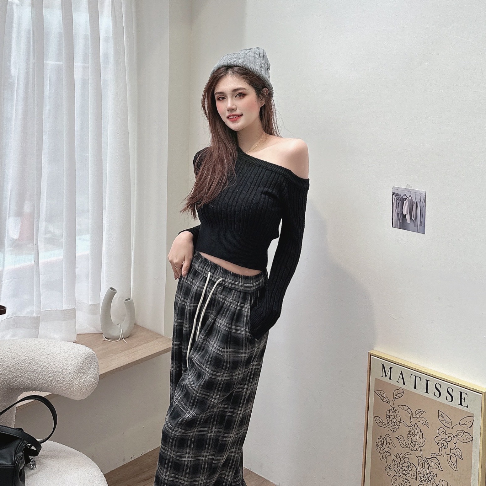 斜單肩麻花一字上衣/三色