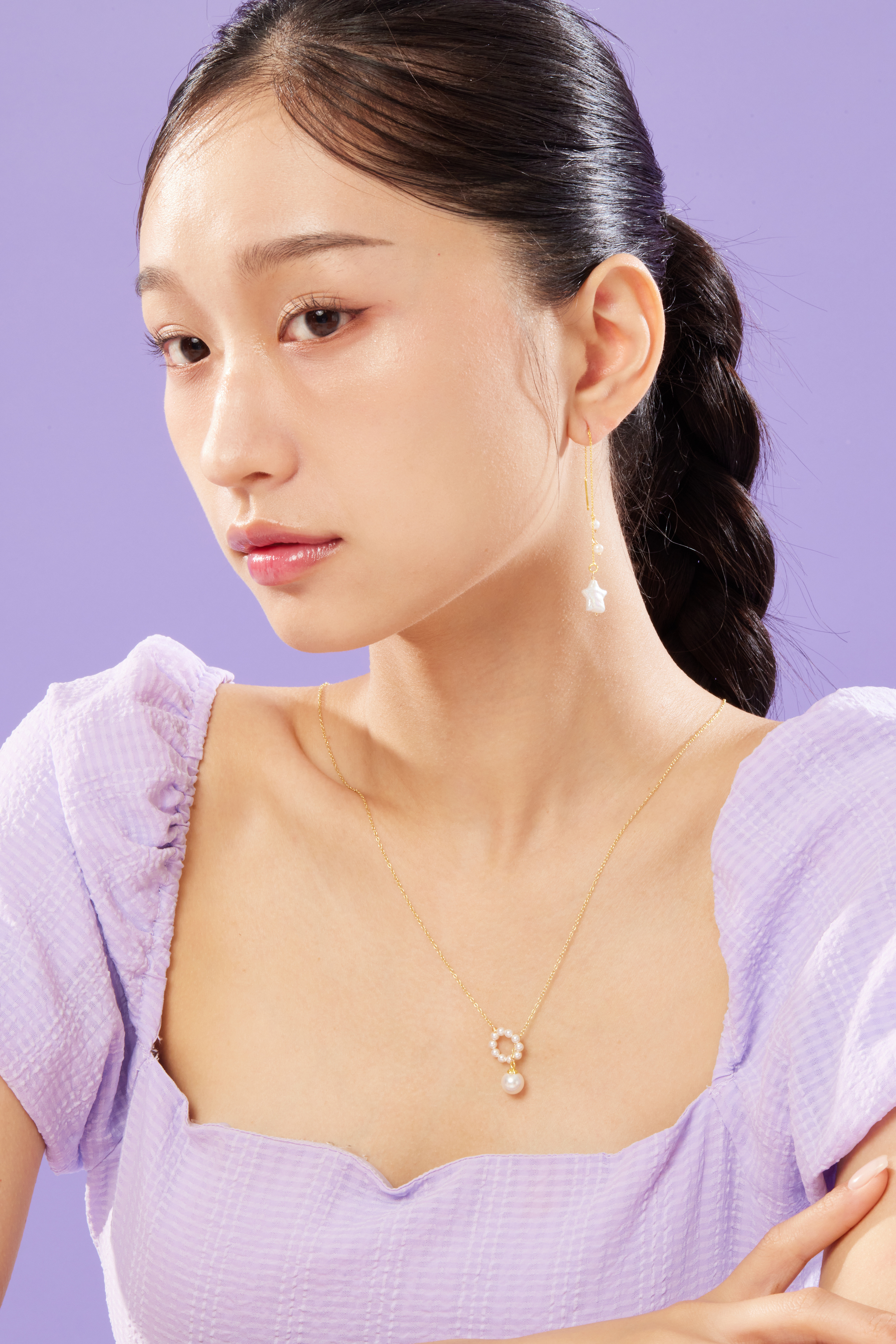 N760 | 純銀珍珠花圈Y字長鍊