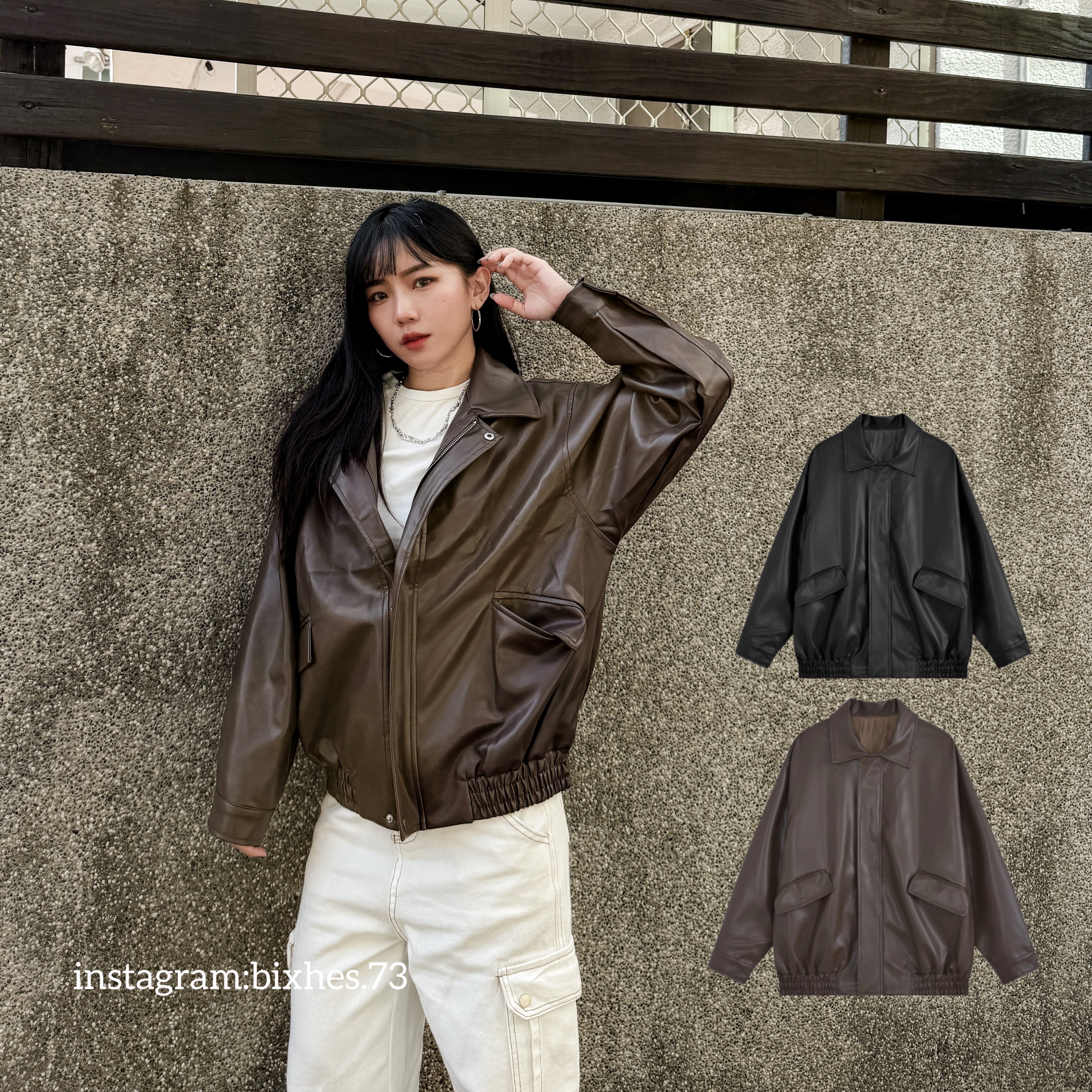 高質感翻蓋口袋皮外套(F00028)