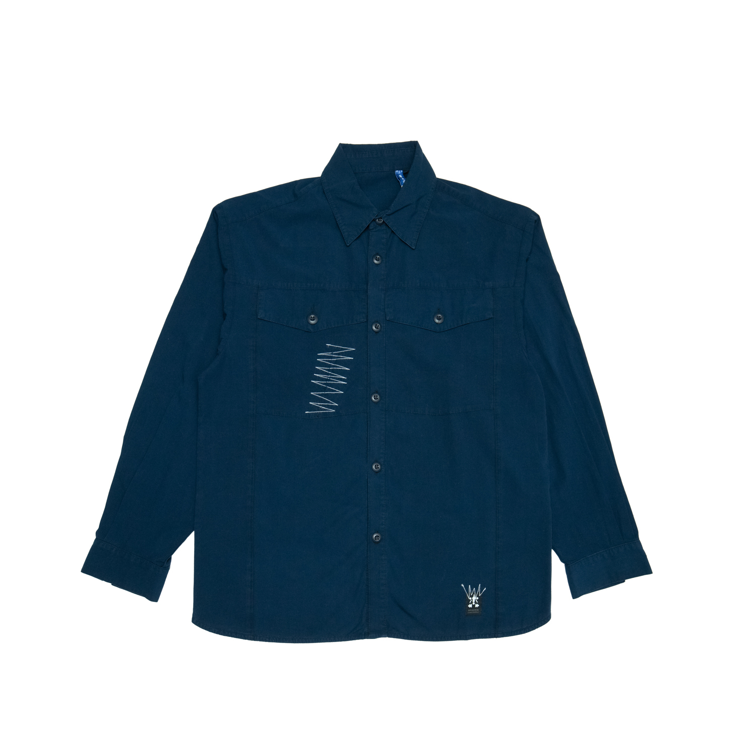 補丁雙口袋長袖襯衫-海軍藍