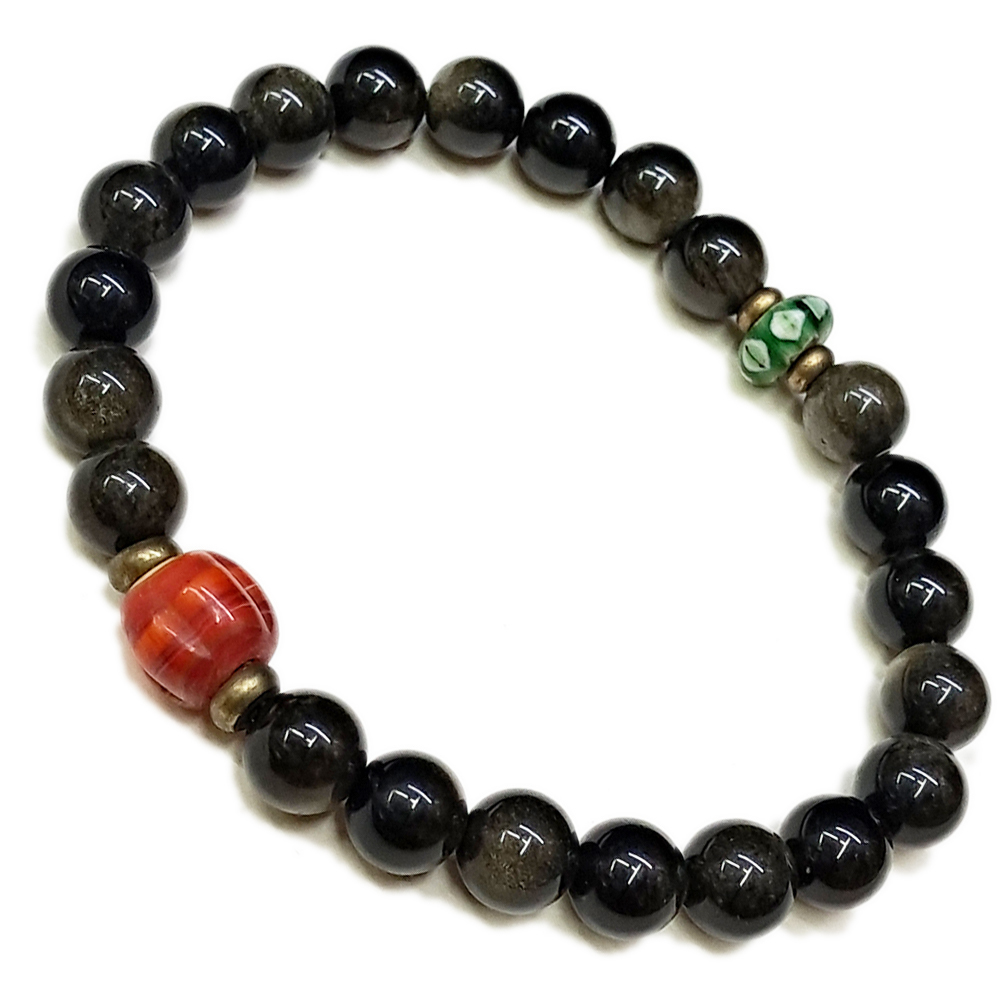 南瓜琉璃+黑曜石手珠8mm【十方】149804