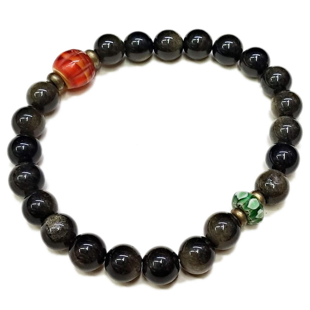 南瓜琉璃+黑曜石手珠8mm【十方】149804