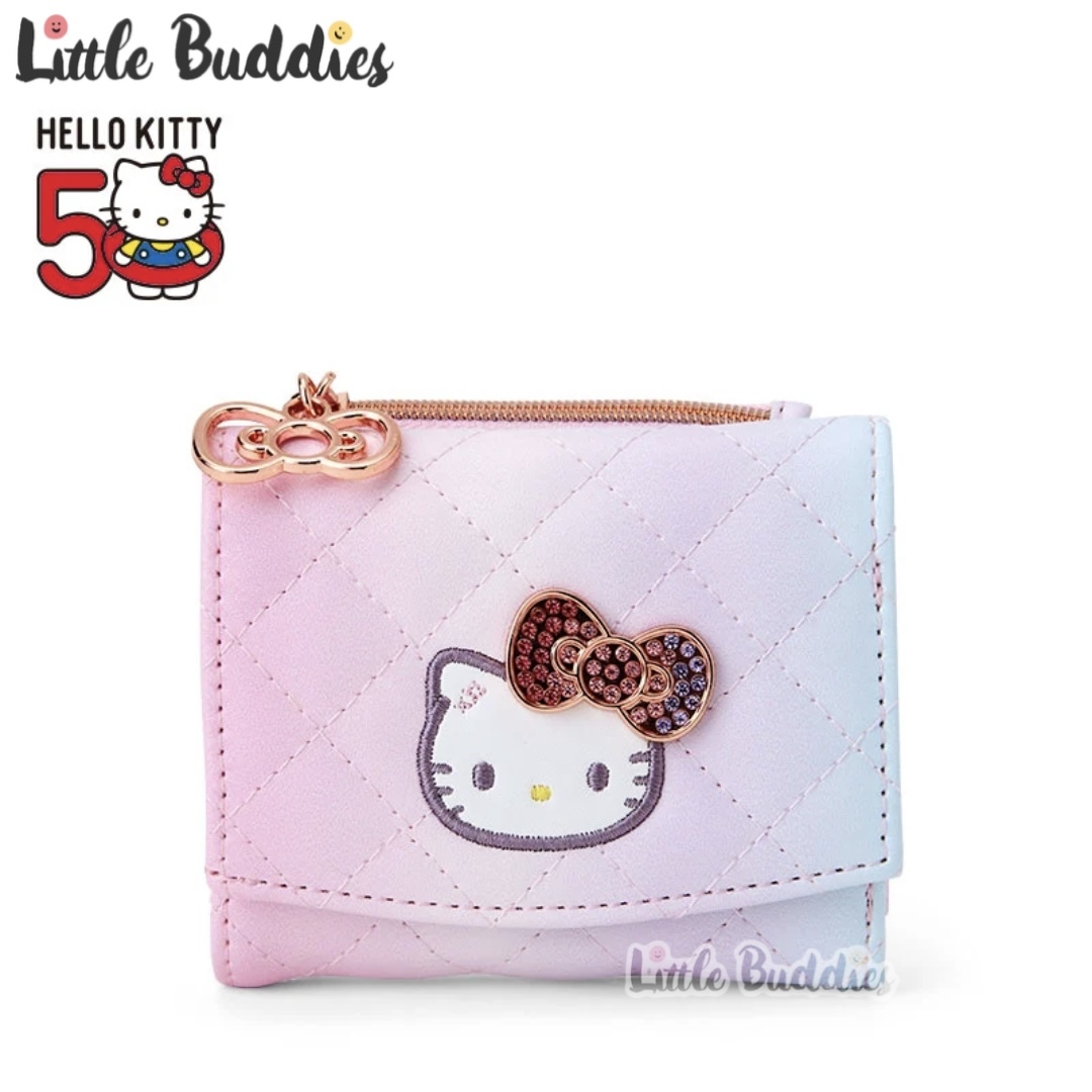 日本 Sanrio Hello Kitty 50周年閃閃蝴蝶結系列 - PU皮銀包