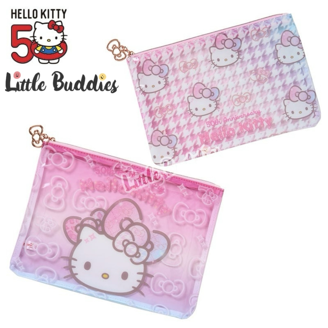 日本 Sanrio Hello Kitty 50周年閃閃蝴蝶結系列 - 扁身化妝袋 (2入)
