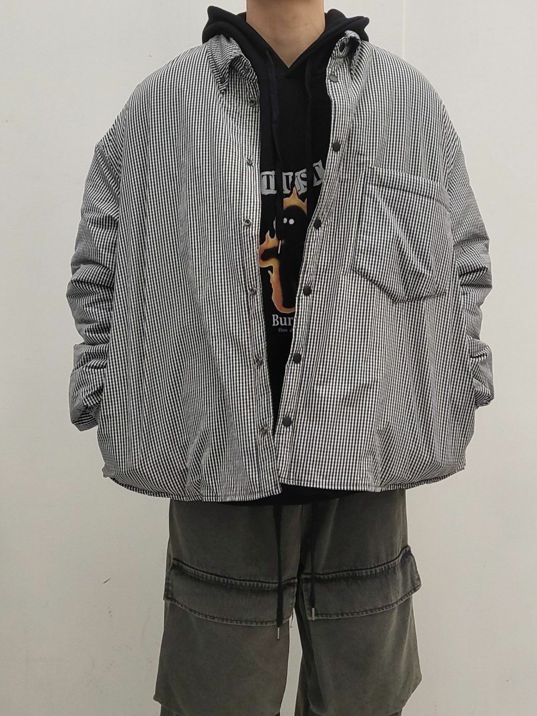 格仔/淨色長袖恤衫外套(薄夾棉) GLAMOUR-051JK