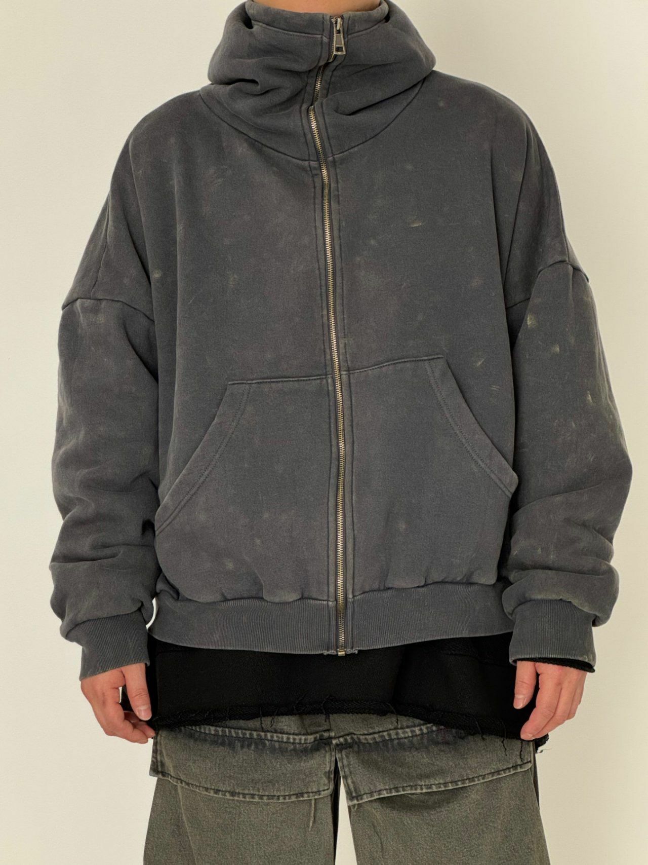 洗水淨色連帽拉鍊外套(薄抓毛底) GLAMOUR-053JK