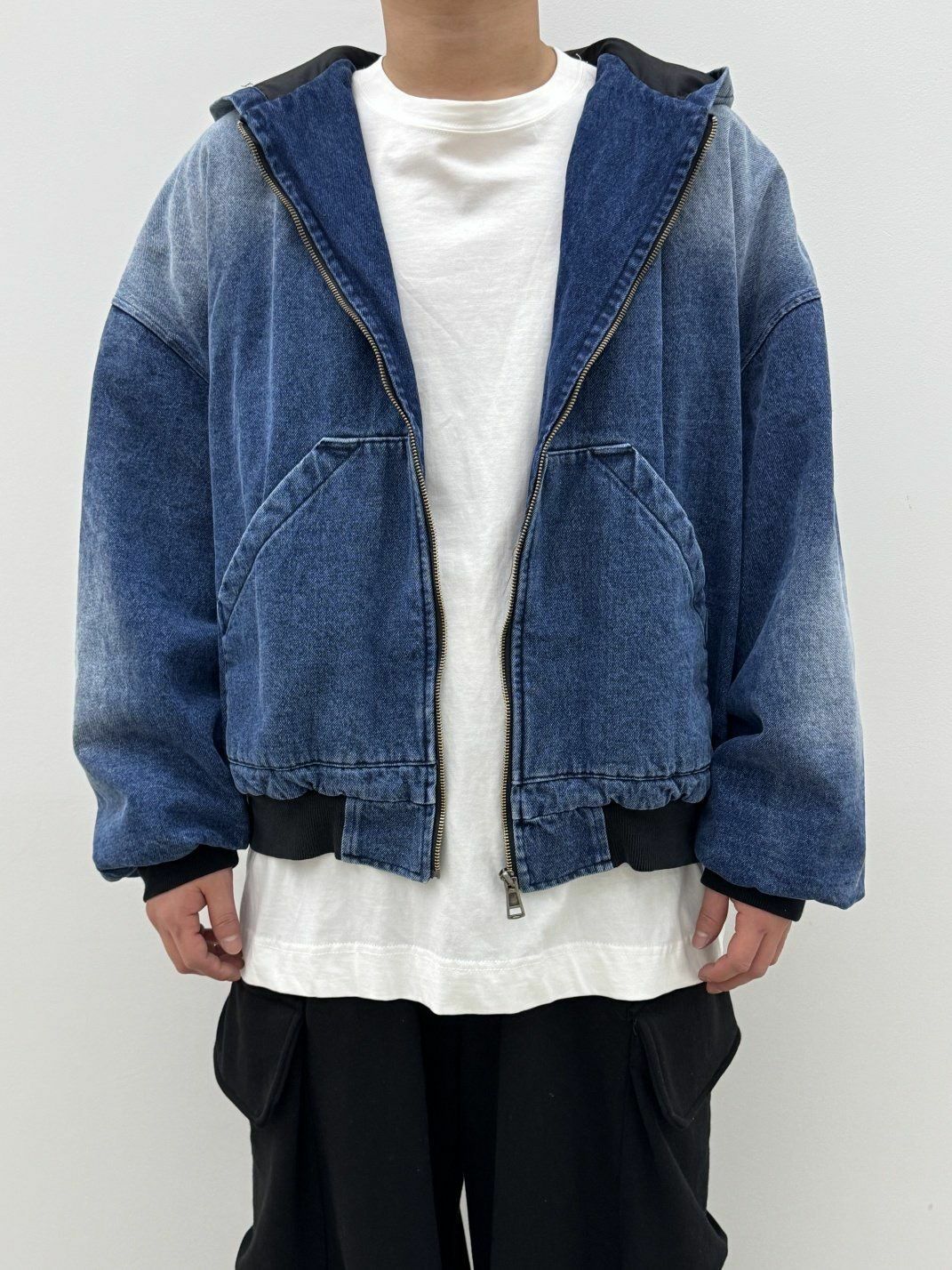 洗水連帽拉鍊牛仔外套(薄夾棉) GLAMOUR-055JK