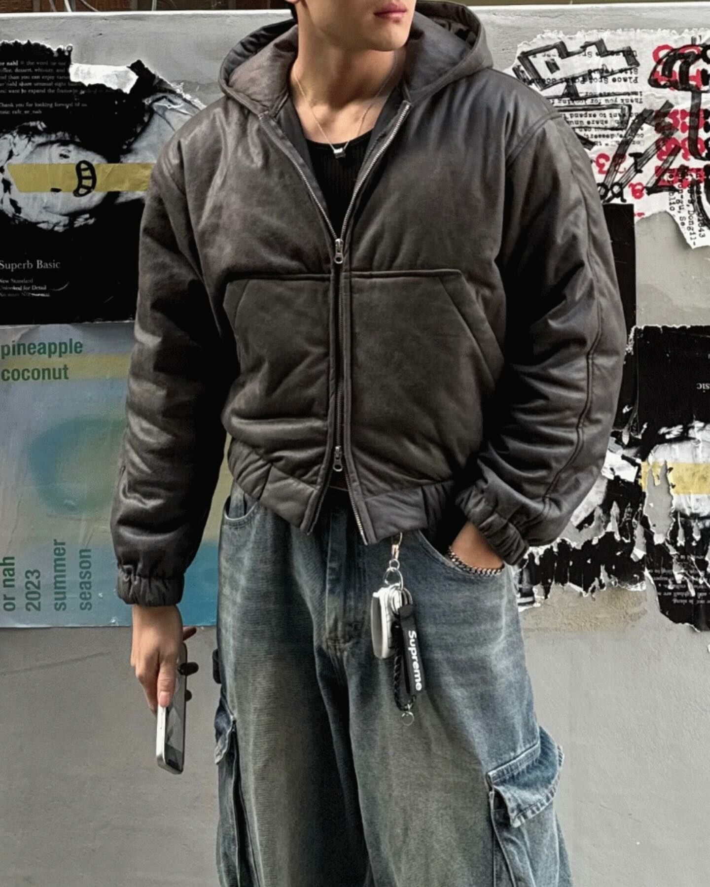 絨面革短連帽外套