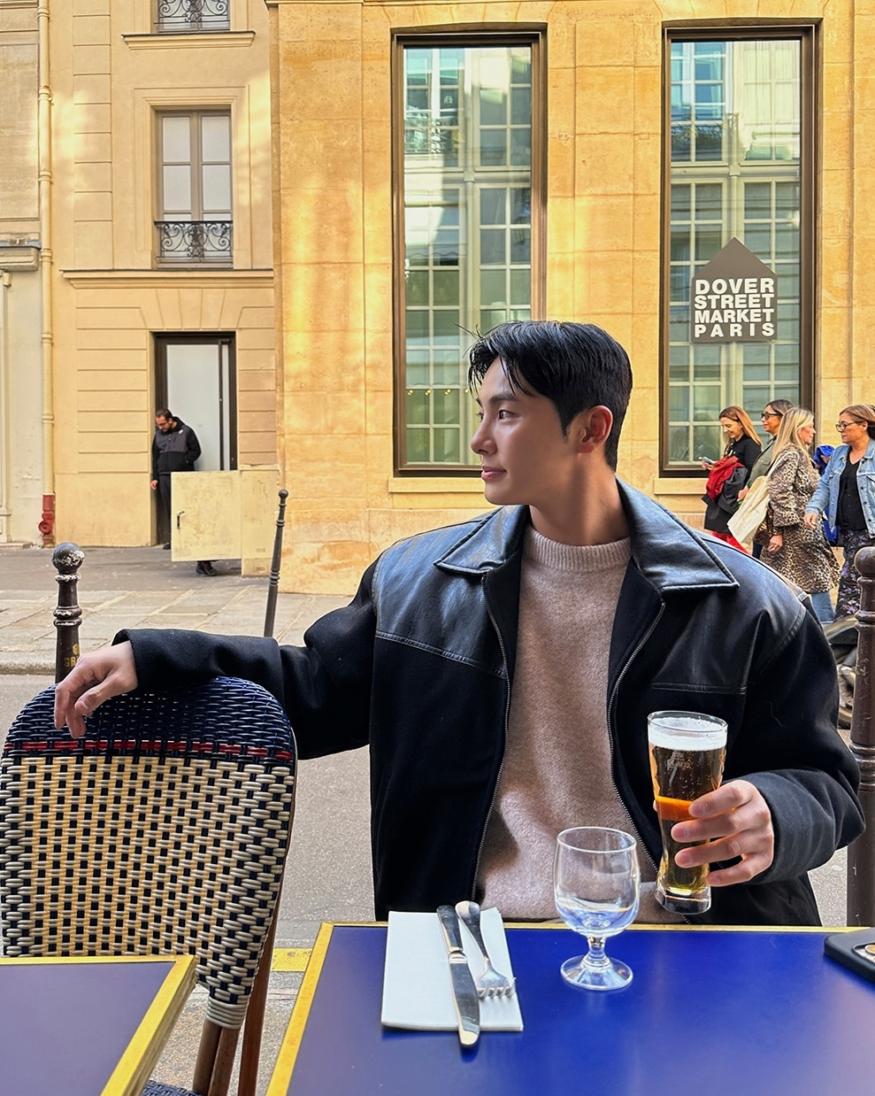 拼接皮革夾克外套