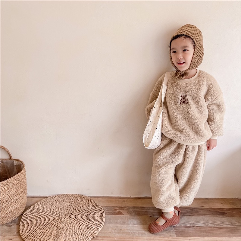 刺繡熊羊羔絨套裝