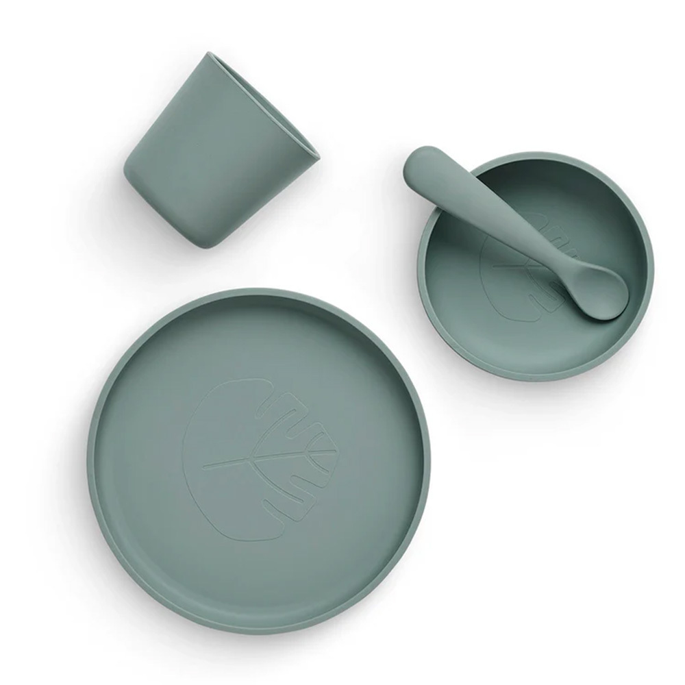 荷蘭Jollein 兒童矽膠餐具組-Ash Green