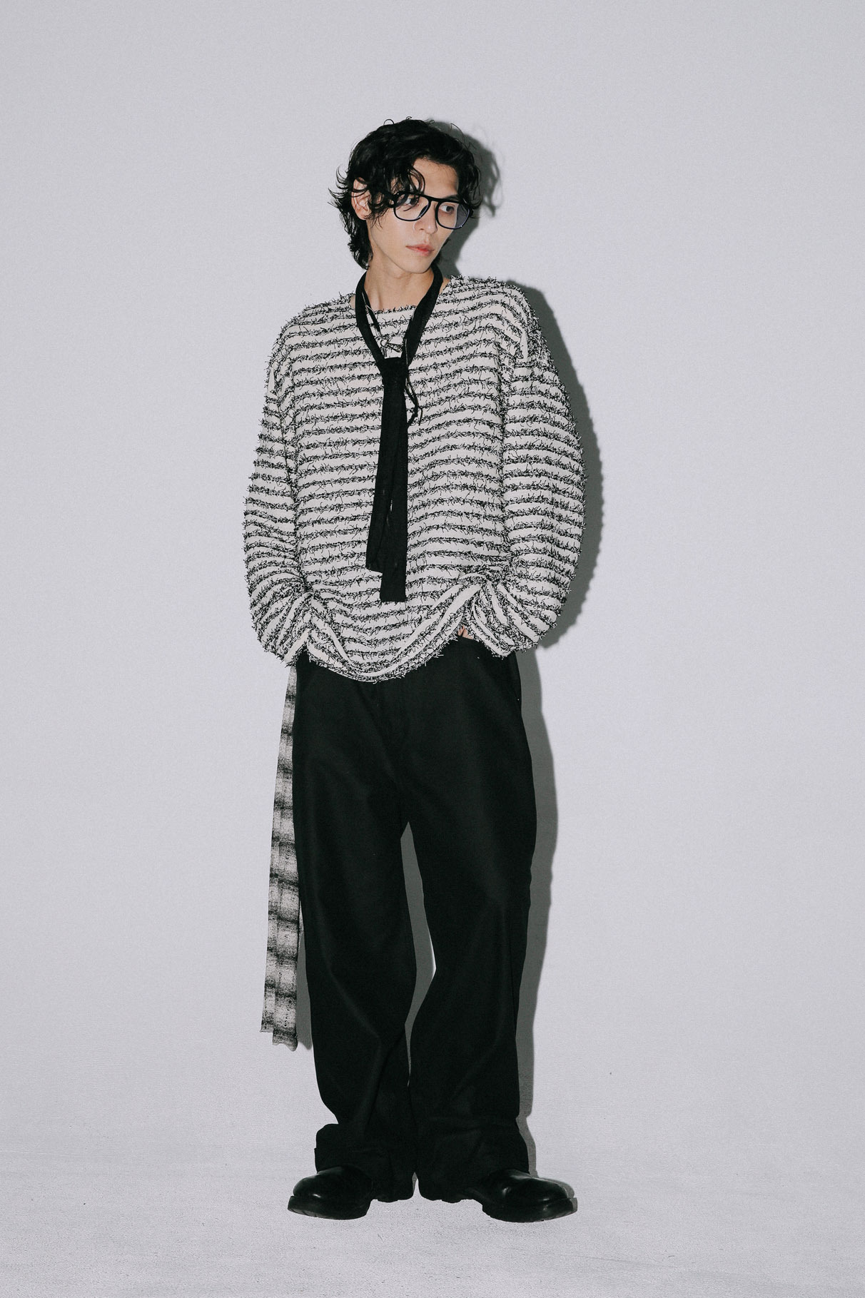 Tweed Strip Fringe Long Sleeve #長袖