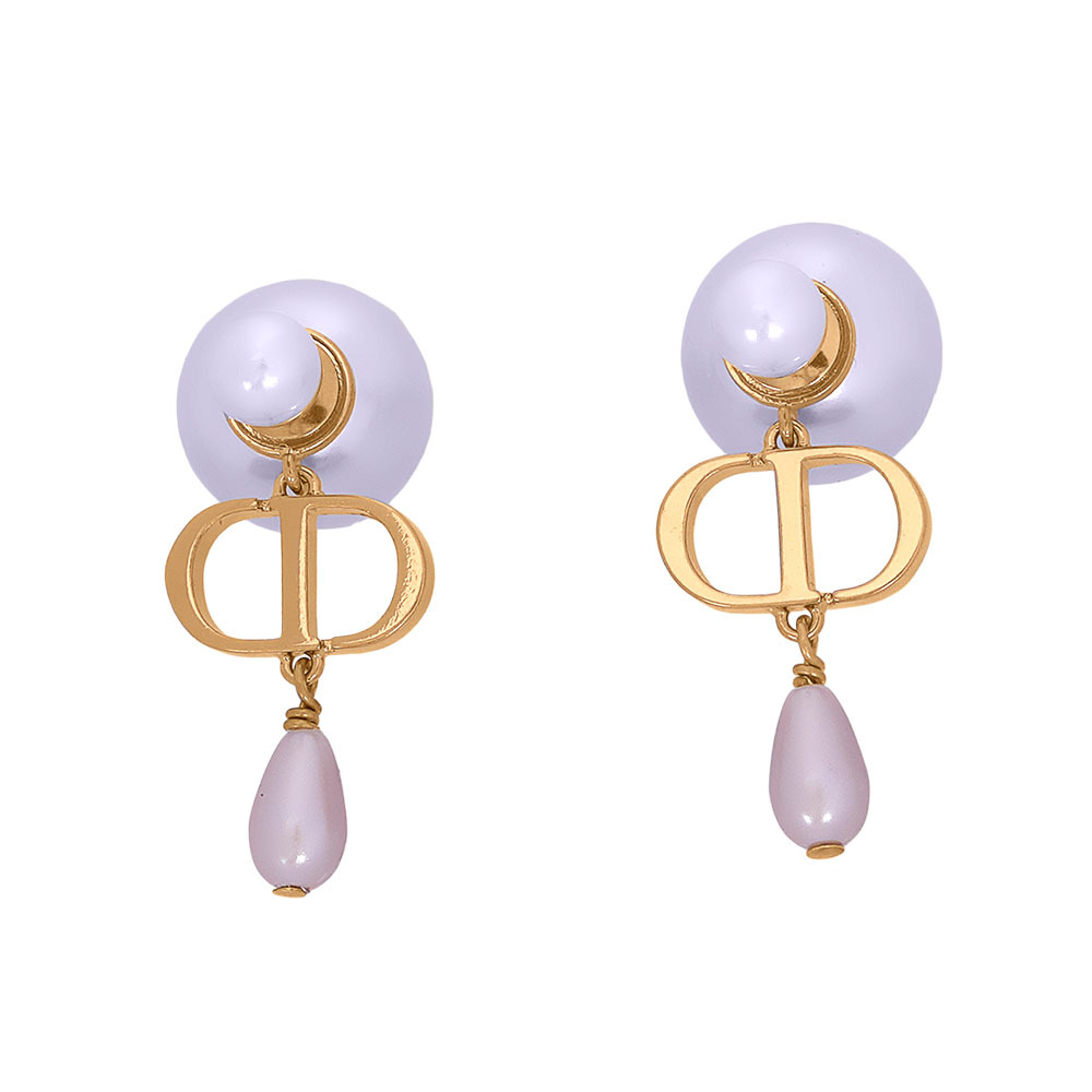 【BOTTEGA VENETA】Tribales 垂墜水滴珍珠針式耳環(金色/霓彩粉)E3582WOMRS_D88P