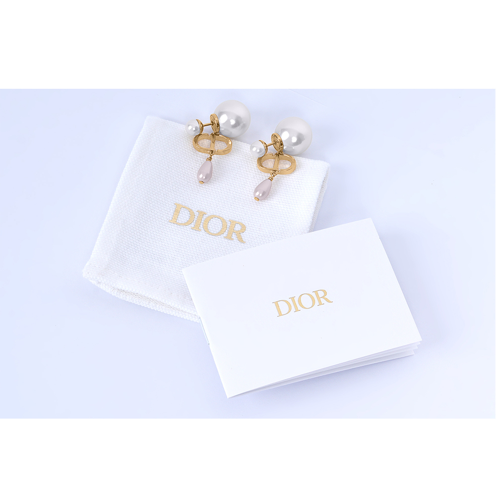 【BOTTEGA VENETA】Tribales 垂墜水滴珍珠針式耳環(金色/霓彩粉)E3582WOMRS_D88P