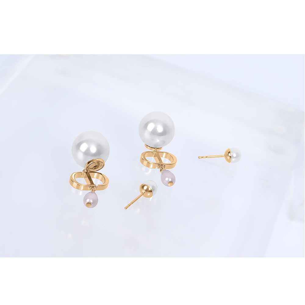 【BOTTEGA VENETA】Tribales 垂墜水滴珍珠針式耳環(金色/霓彩粉)E3582WOMRS_D88P