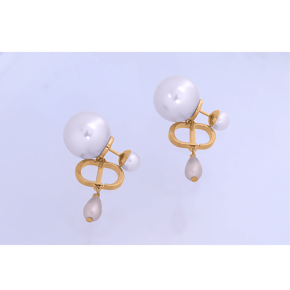 【BOTTEGA VENETA】Tribales 垂墜水滴珍珠針式耳環(金色/霓彩粉)E3582WOMRS_D88P