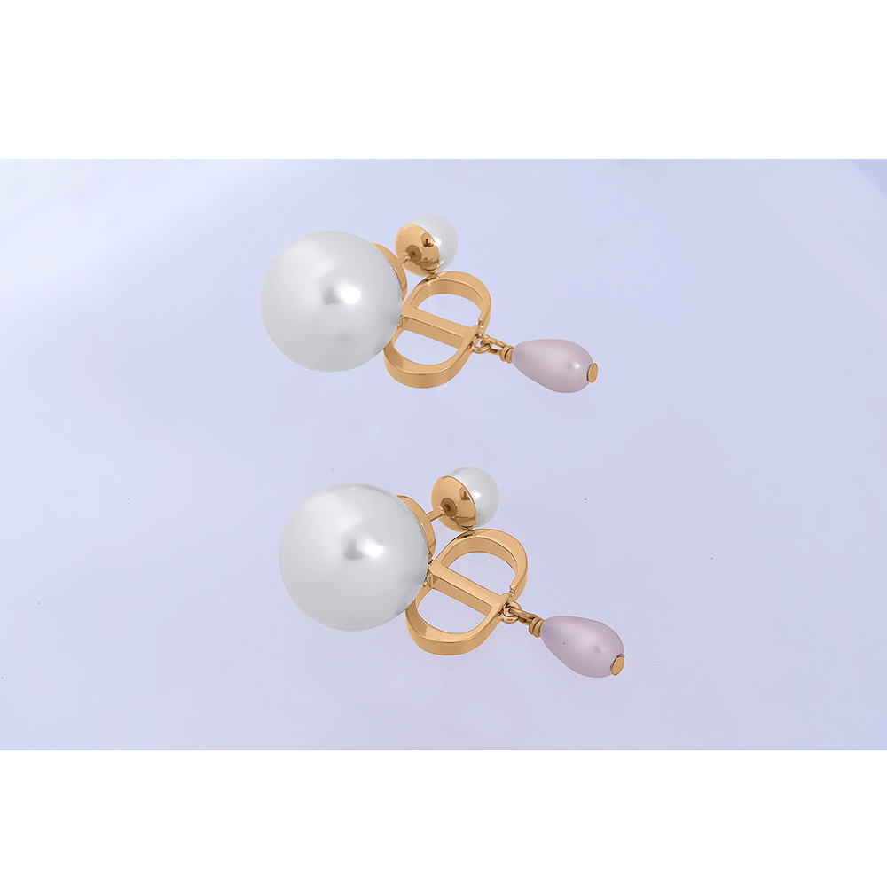 【BOTTEGA VENETA】Tribales 垂墜水滴珍珠針式耳環(金色/霓彩粉)E3582WOMRS_D88P