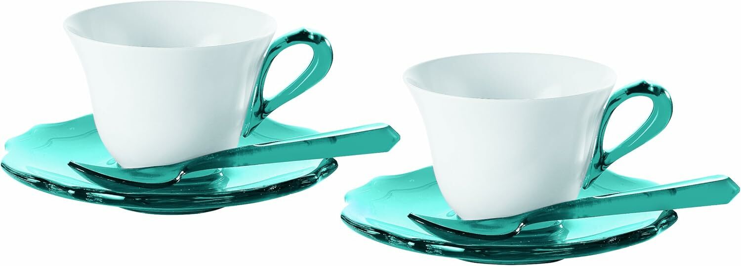 GUZZINI " BELLE EPOQUE" ESPRESSO CUPS WITH TEASPOON SET OF 2 (Blue, Green, Purple, Sand)