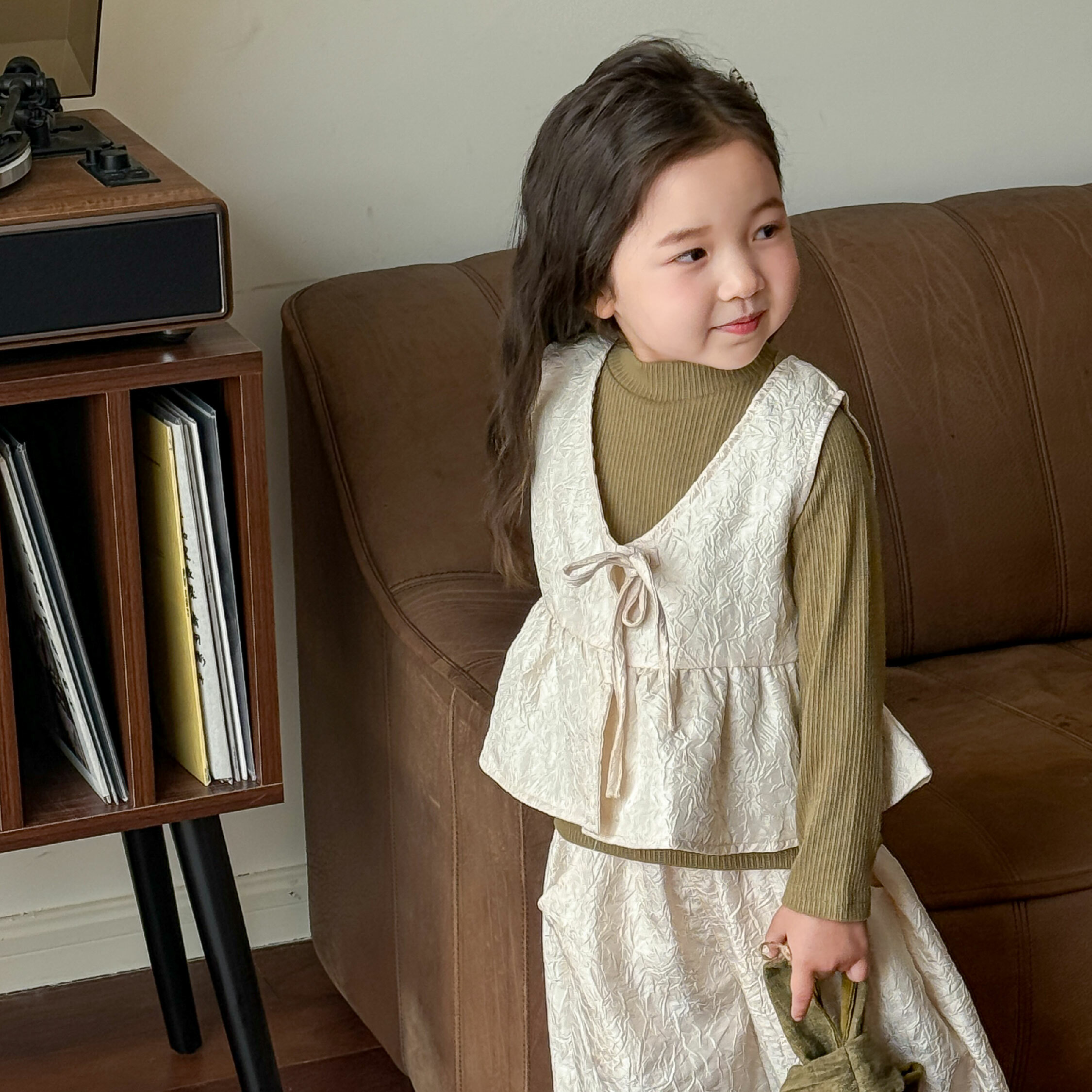 【H45028】氣質綁帶坑條皺皺紋理三件式套裝