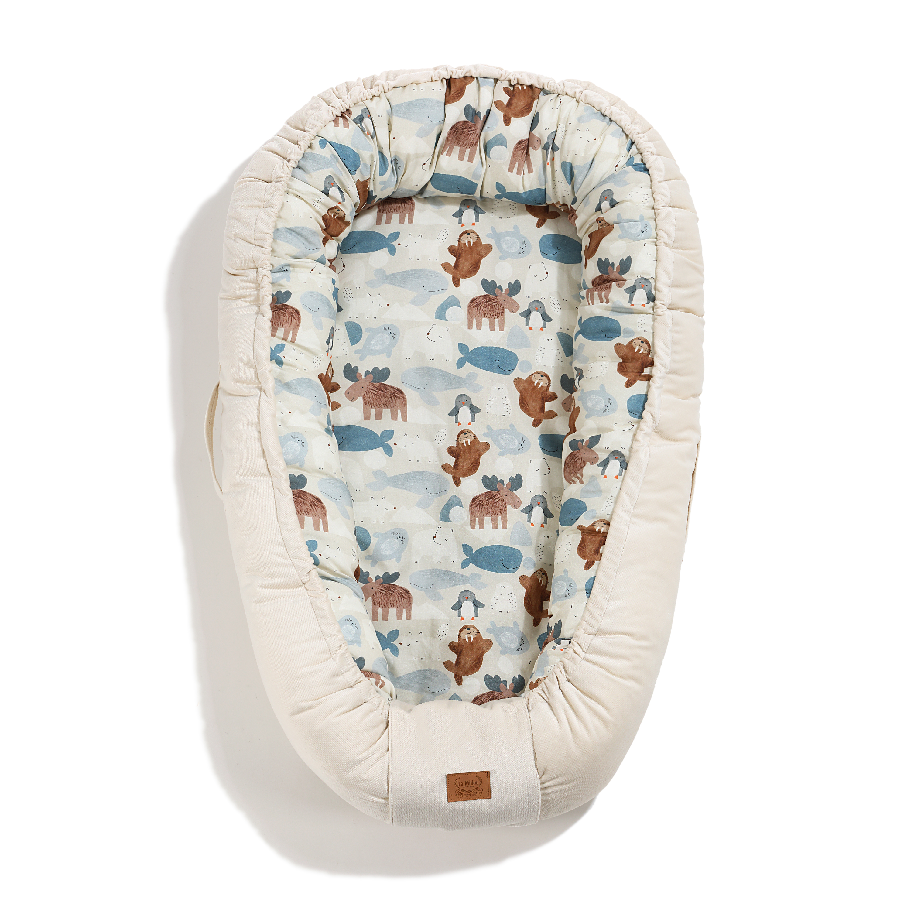 【官網獨家】La Millou波蘭 Velvet頂級棉柔嬰兒睡窩(鋪棉版)｜北極好朋友(白底)｜舒柔純白