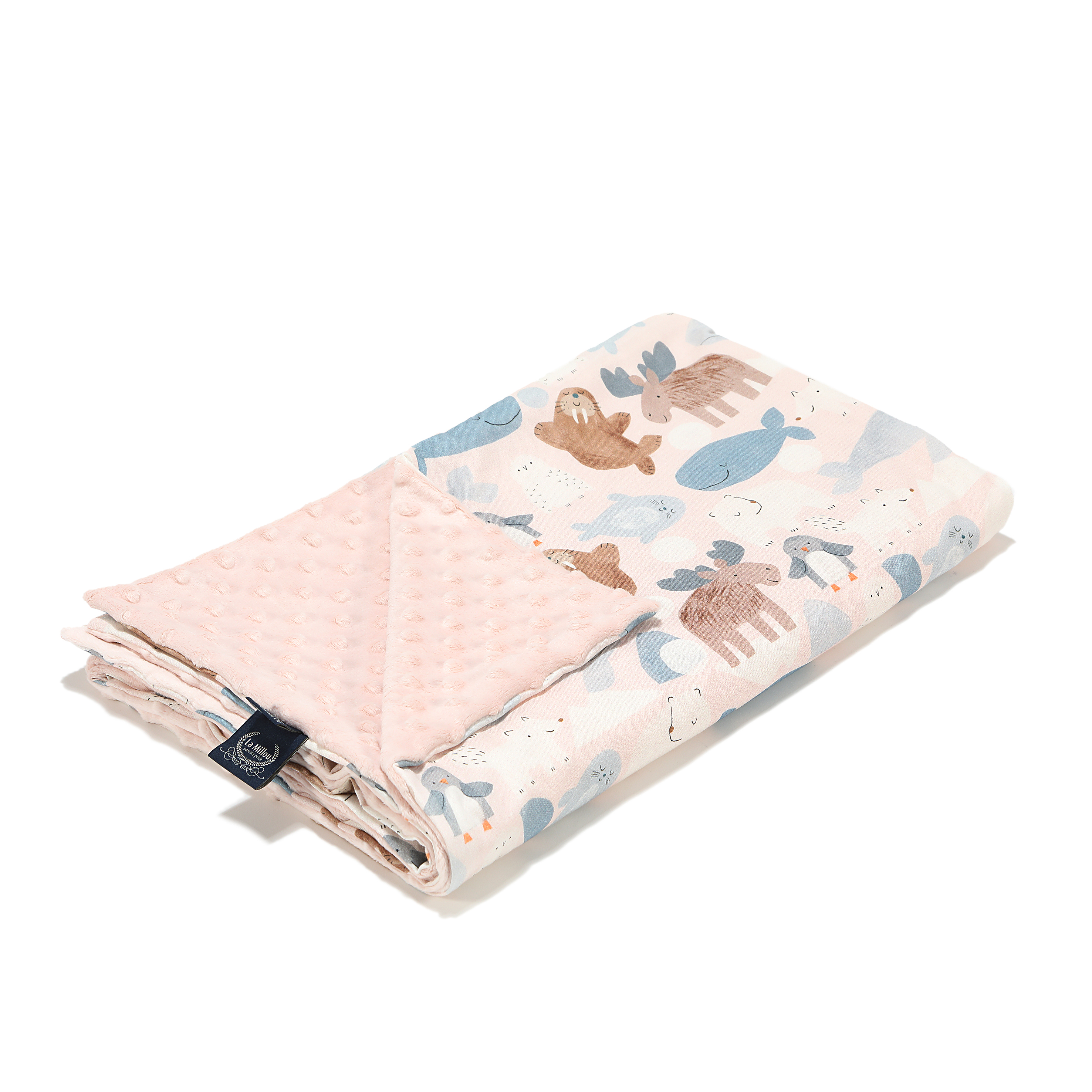 La Millou波蘭 單面巧柔豆豆毯加大｜北極好朋友(粉底)｜粉嫩氣質膚