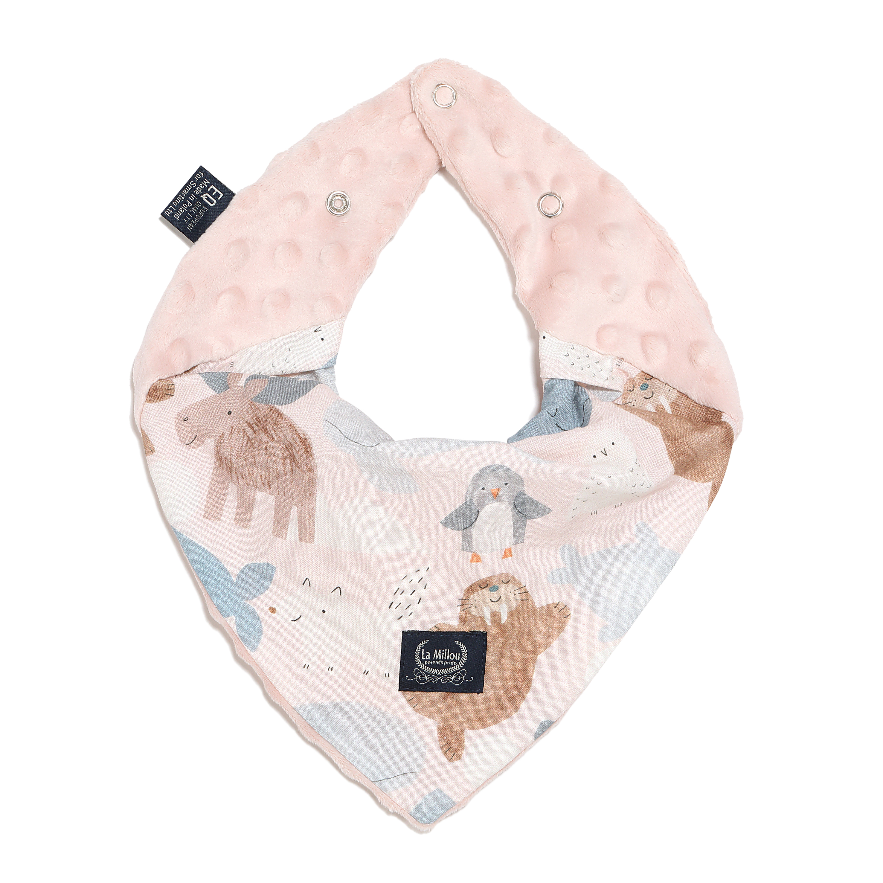 La Millou波蘭 豆豆圍兜領巾｜北極好朋友(粉底)｜粉嫩氣質膚