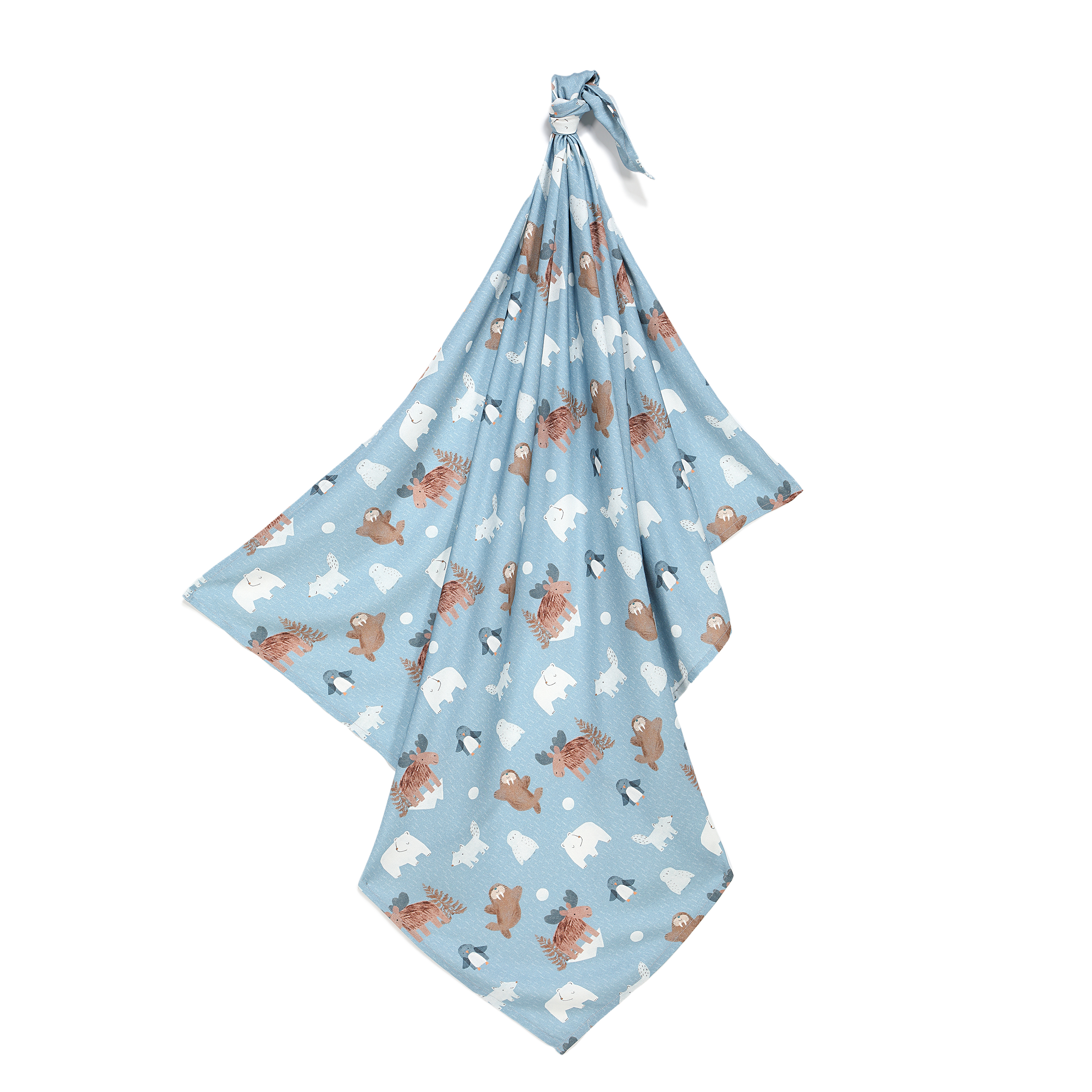 La Millou波蘭 竹纖涼感巾｜抗菌包巾｜北極好朋友(藍底)