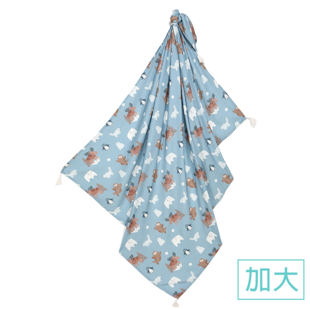 La Millou波蘭 竹纖涼感巾加大(140x110cm)｜抗菌包巾｜北極好朋友(藍底)